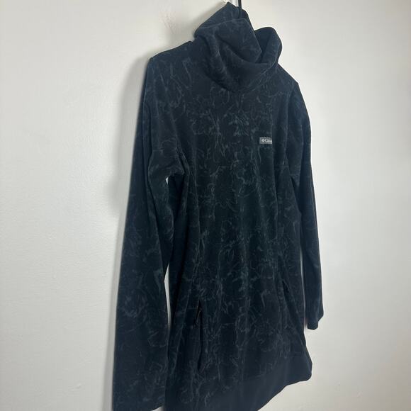 Columbia Womens Funnel Neck Long Marble Pattern Black Fleece Sweatshirt Small - Picture 3 of 10